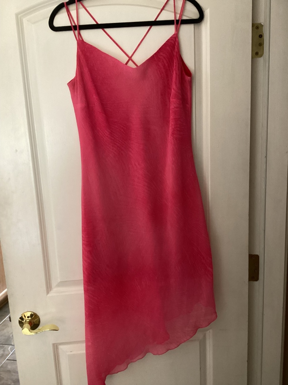 Artesia Fuchsia Pink Hanky Hem Cross Back Slip Dress Size Large